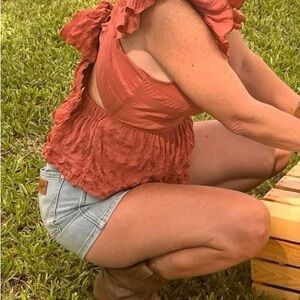 Western vibes ladies sleeveless top with ruffles